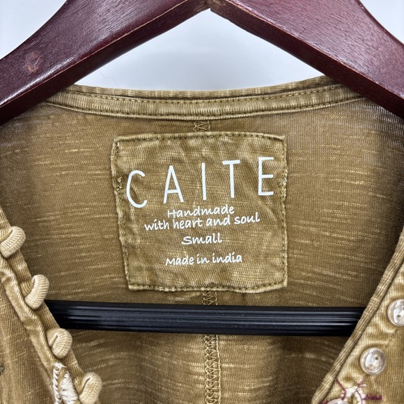 CAITE Embroidered Top Womens Small Bohemian Cotton Half Sleeve Brown Anthro - Picture 3 of 10